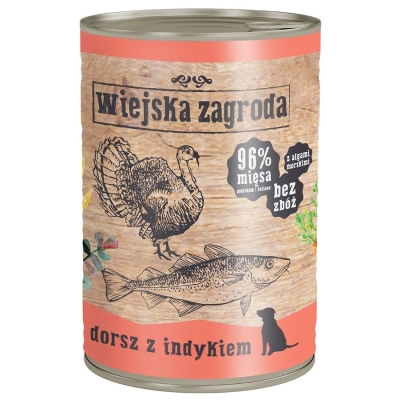 Karma mokra dla psa  Wiejska Zagroda Dorsz z Indykiem 12x400g